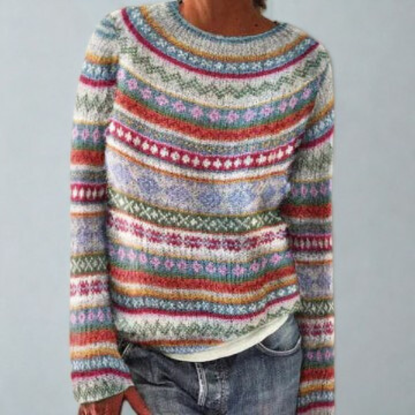 Mysa | Retro Pattern Long-Sleeve Knit Sweater for Women