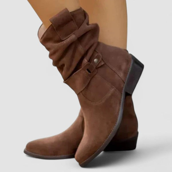 Nadine orthopedic Western boots for women by Bennett and Lowe, featuring leather construction with decorative stitching and sturdy heel.