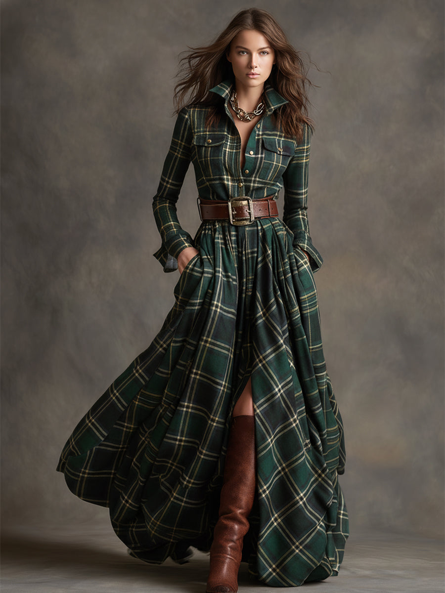 Henrietta | Belted Button-Front Long-Sleeve Maxi Shirt Dress for Women