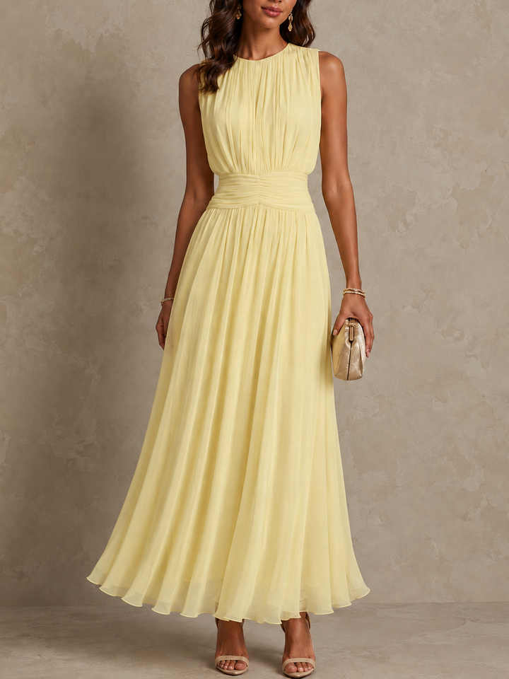 Roxanne | Ruched-Waist Sleeveless Flowing Maxi Dress for Women