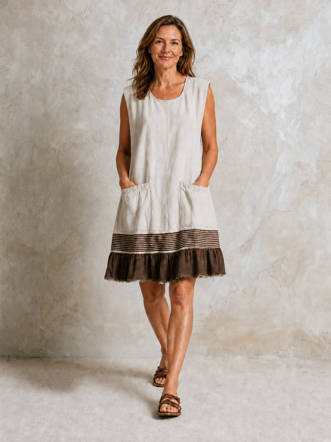 Hazel Bennett and Lowe ruffle hem tunic dress, lightweight fabric with flowy silhouette and stylish ruffle detail at the hem.