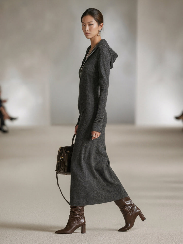 Liorra | Hooded Zip-Detail Long-Sleeve Mini Dress for Women