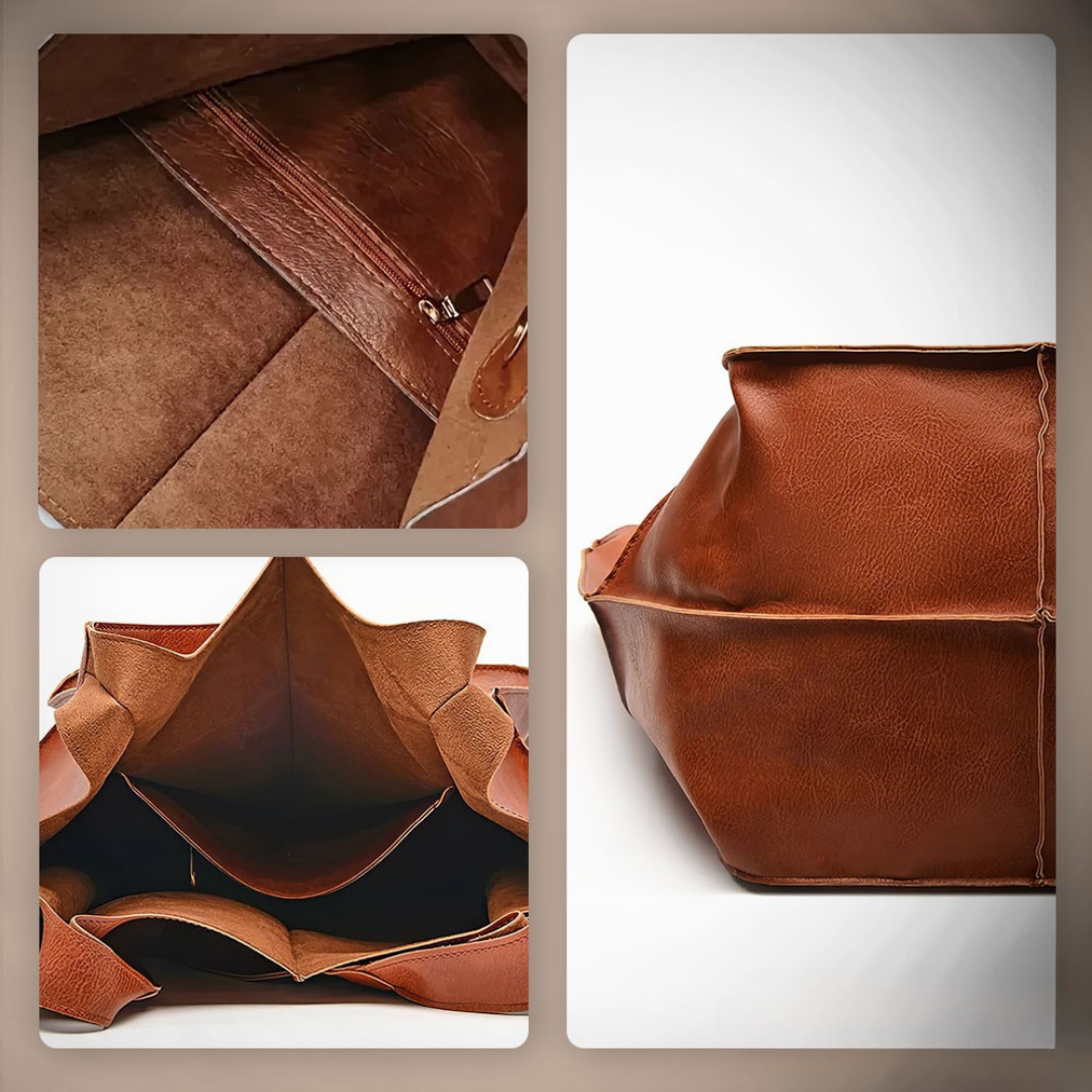Bennett and Lowe Ruth pebbed leather tote bag with adjustable strap, featuring a spacious design and stylish craftsmanship.