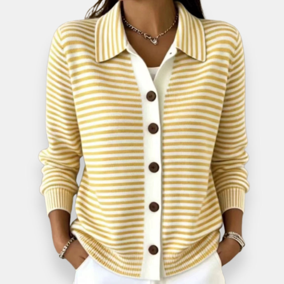 Nola | Striped Button-Front Long-Sleeve Knit Cardigan for Women
