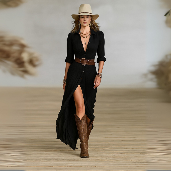 Ceryn | Flowing Long-Sleeve Maxi Dress for Women