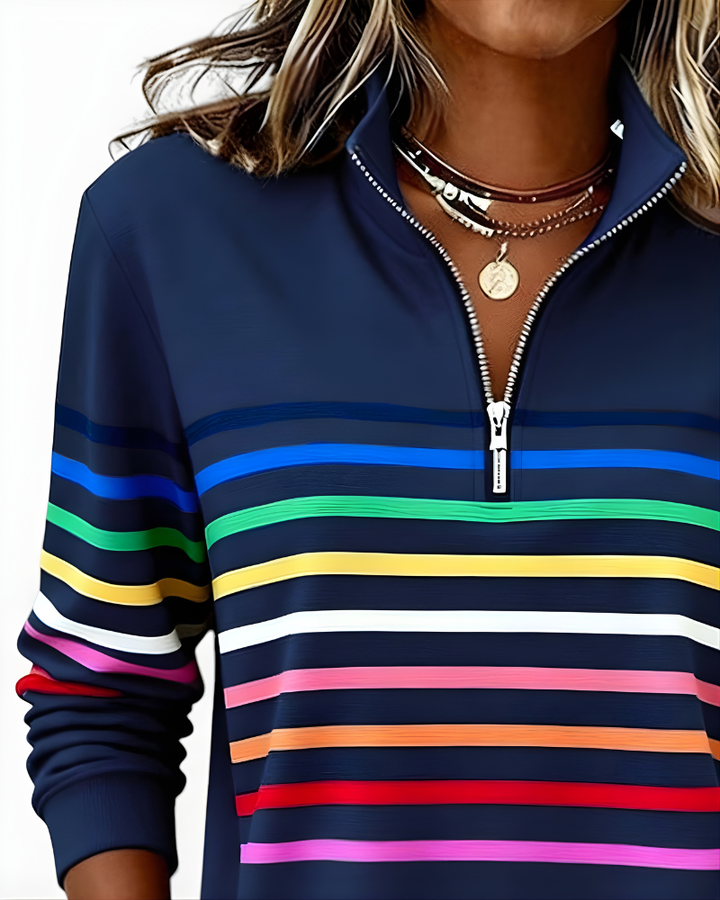 Hailey | Striped Half-Zip High-Collar Sweater for Women