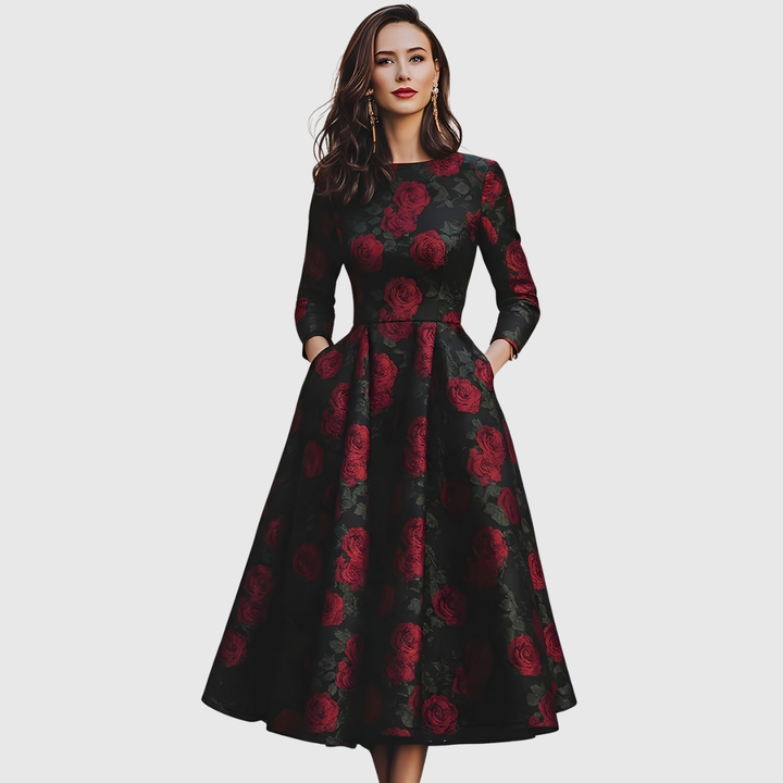 Lilla | Floral Print A-Line Long-Sleeve Maxi Dress for Women