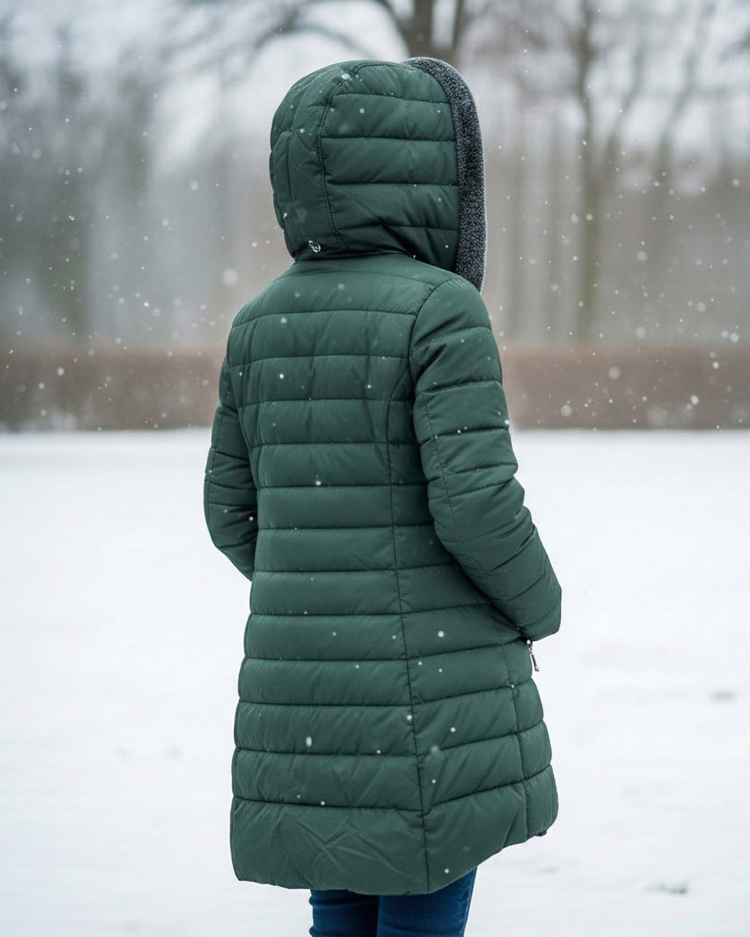 Bennett and Lowe Marguerite hooded quilted winter jacket with insulated design and cozy hood for cold weather.