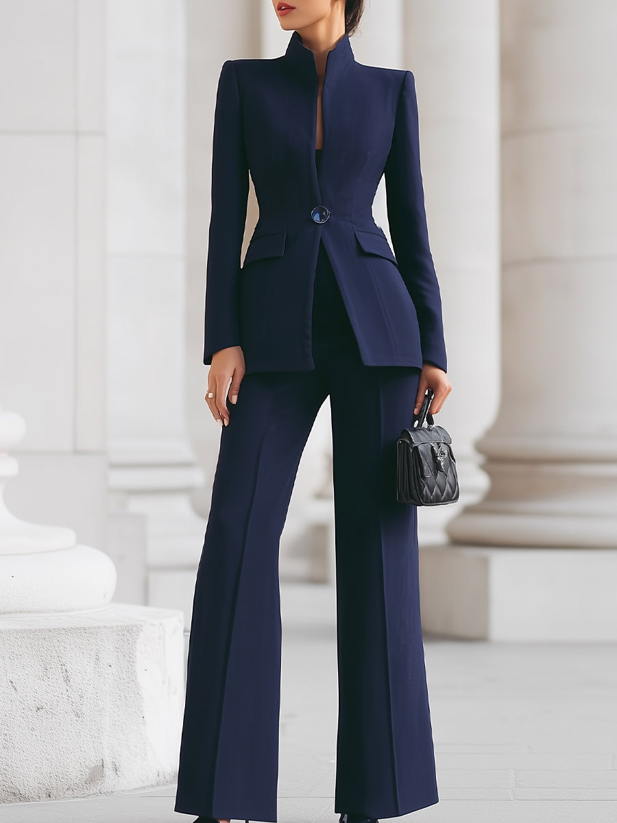 Heidi Bennett and Lowe classic two-piece blazer pants suit, featuring a tailored blazer and matching trousers on a model.