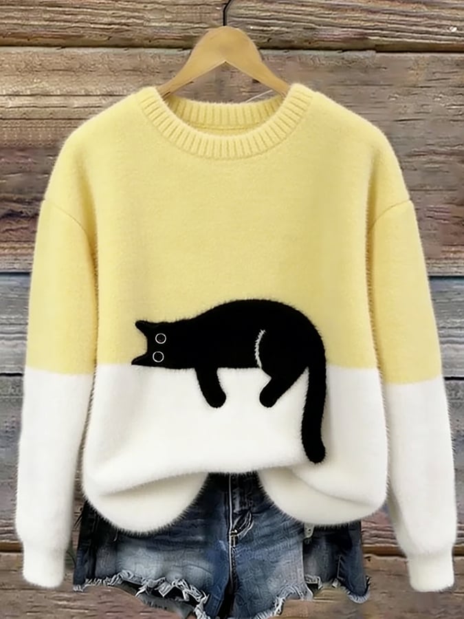 Bennett and Lowe Aileen oversized women's sweater with cat print, cozy knit, and relaxed fit.