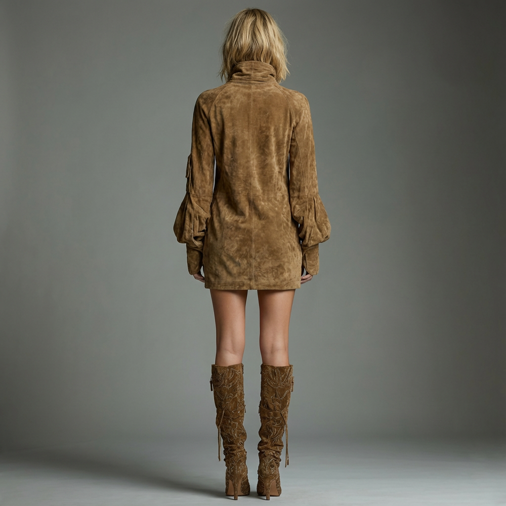 Lilly | Turtleneck Long-Sleeve Suede-Look Mini Dress for Women