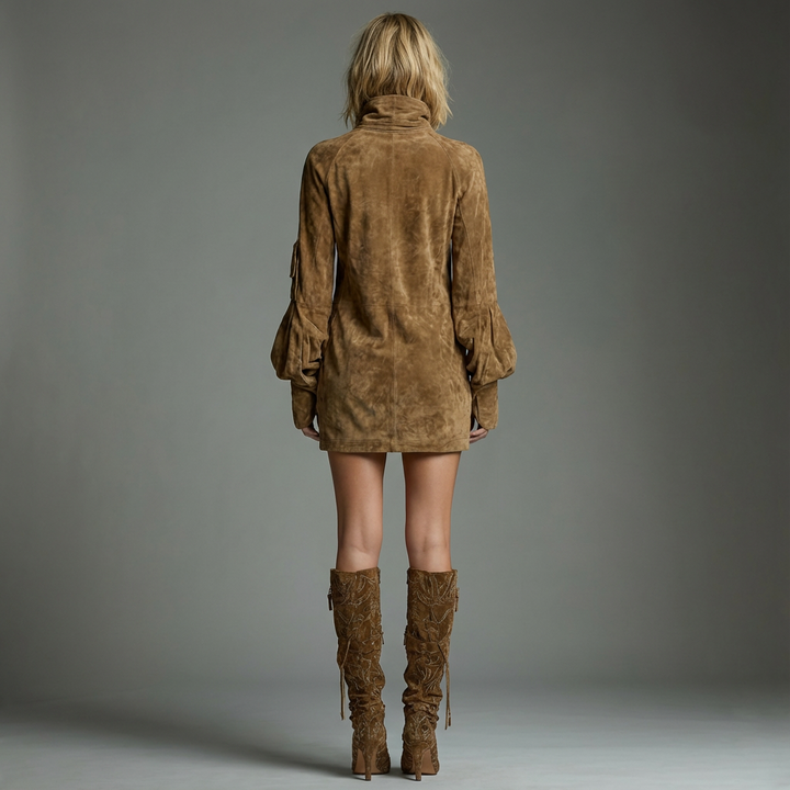 Lilly | Turtleneck Long-Sleeve Suede-Look Mini Dress for Women