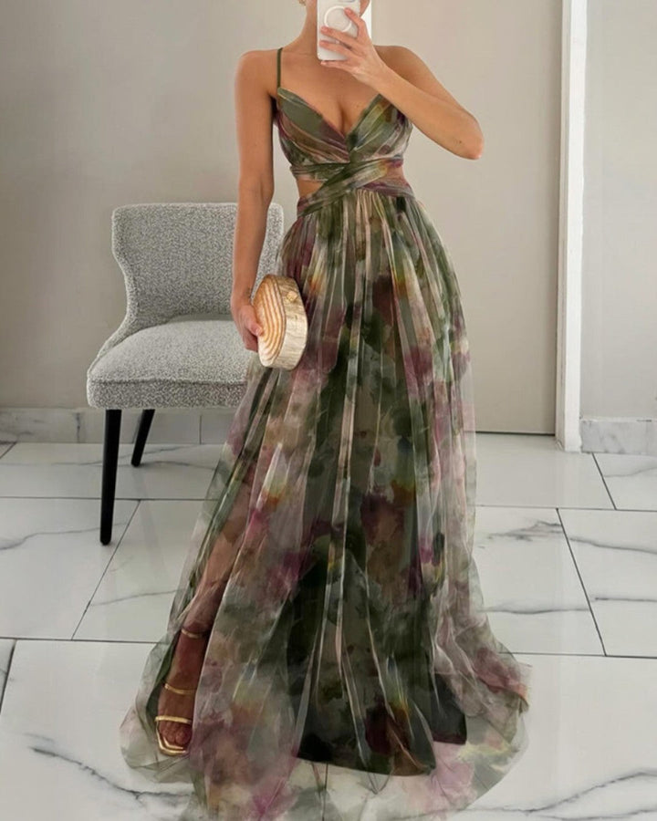 Claire | Watercolor Chiffon Maxi Dress for Women
