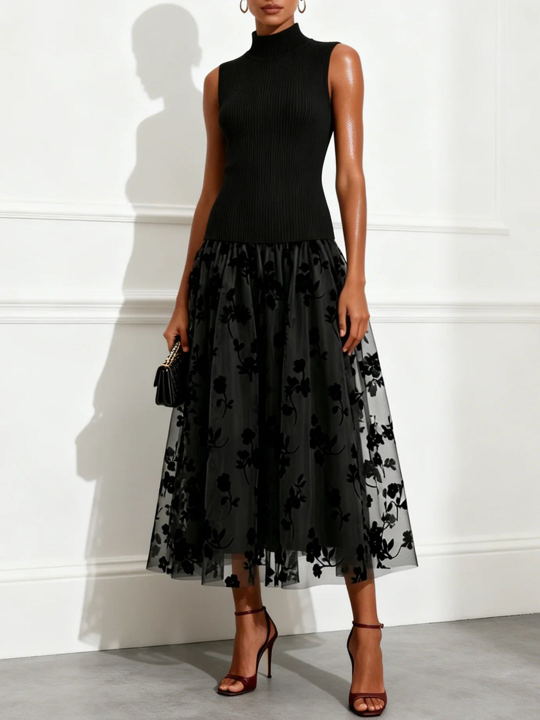 Bennett and Lowe Odalys mock-neck drop-waist floral midi dress in a flowing silhouette