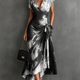 Carlotta | Black & White Abstract Print Midi Wrap Dress