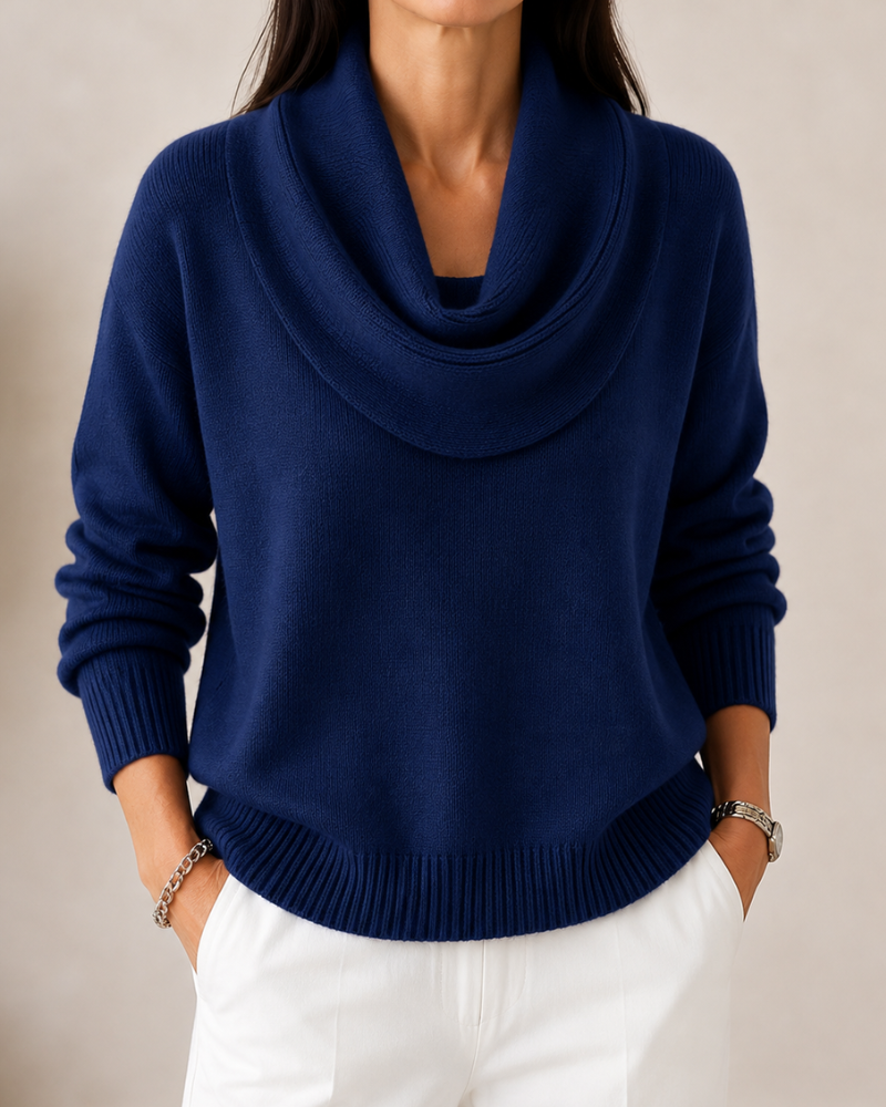 Soft cowl neck jumper by Bennett and Lowe, featuring a cozy fit and relaxed style in a neutral color.