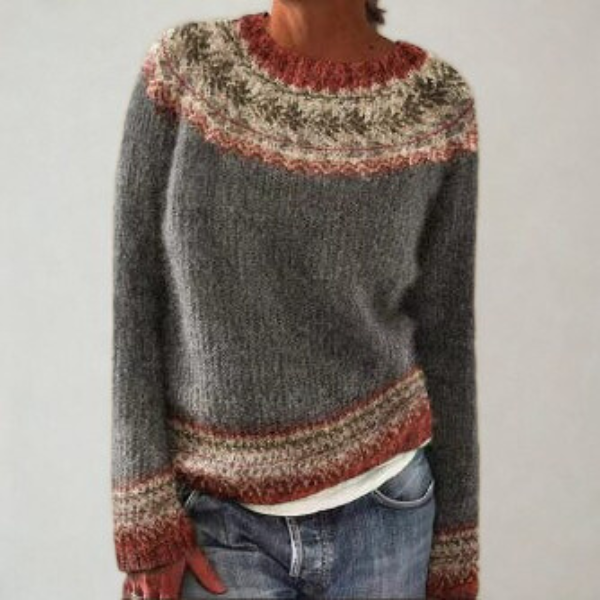 Mysa | Retro Pattern Long-Sleeve Knit Sweater for Women