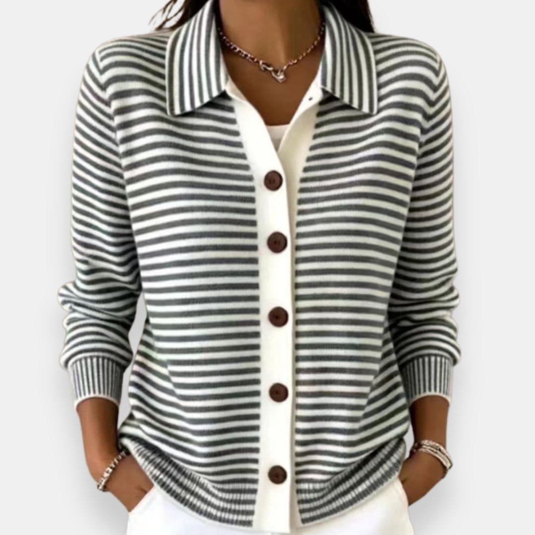 Nola | Striped Button-Front Long-Sleeve Knit Cardigan for Women