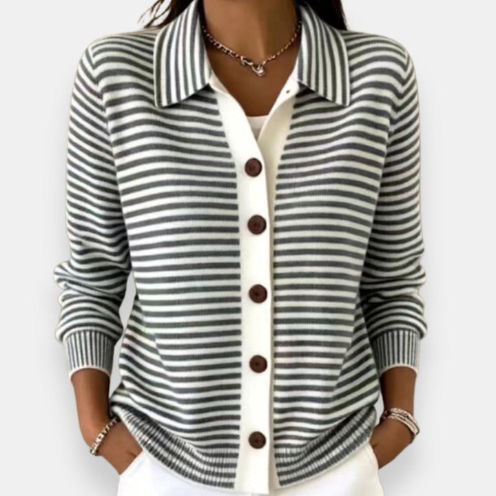 Nola | Striped Button-Front Long-Sleeve Knit Cardigan for Women