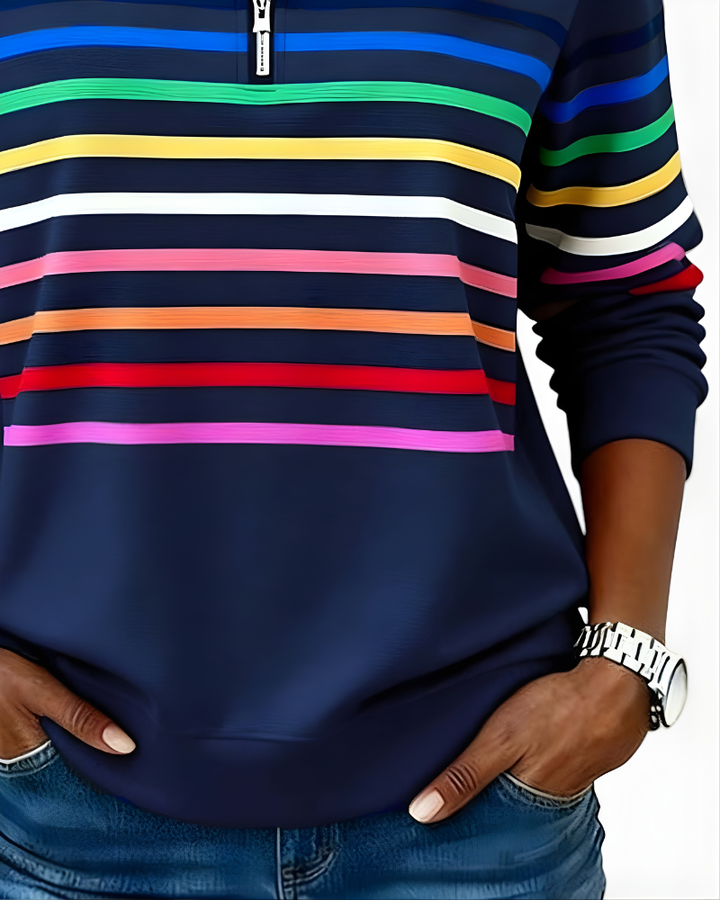 Hailey | Striped Half-Zip High-Collar Sweater for Women