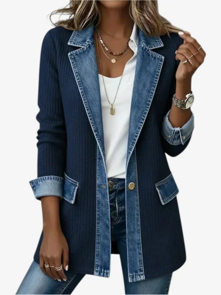 Wendy | Structured Contrast-Trim Button-Front Jacket for Women