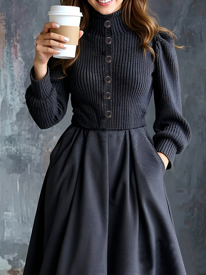 Noel | Button-Front A-Line Midi Dress with Pockets for Women