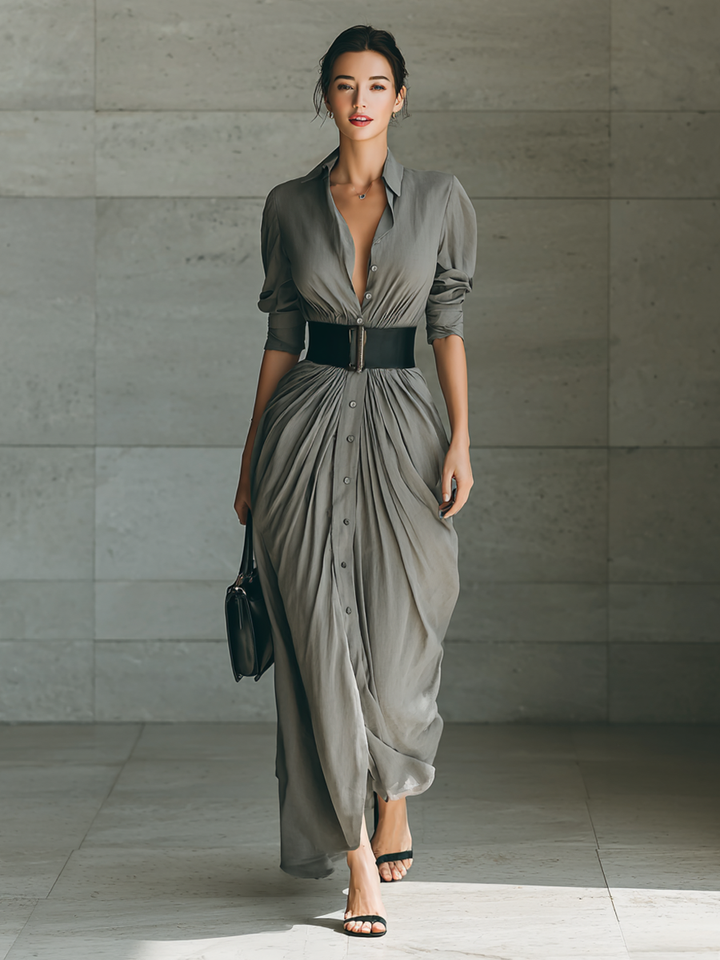Veronica | Belted Pleated Maxi Dress