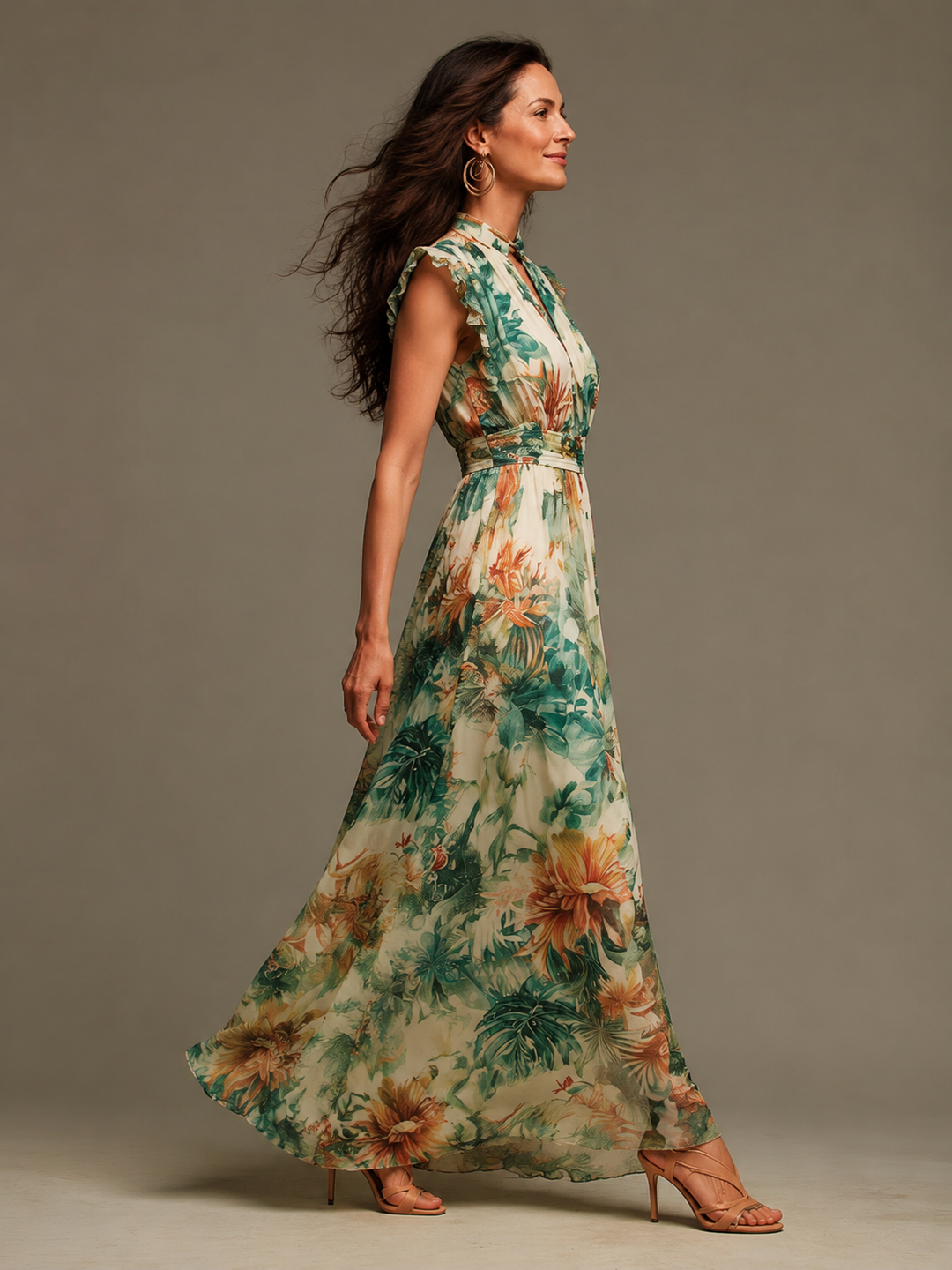 Grace painted tropical chiffon dress by Bennett and Lowe, featuring vibrant tropical print and flowing chiffon fabric.
