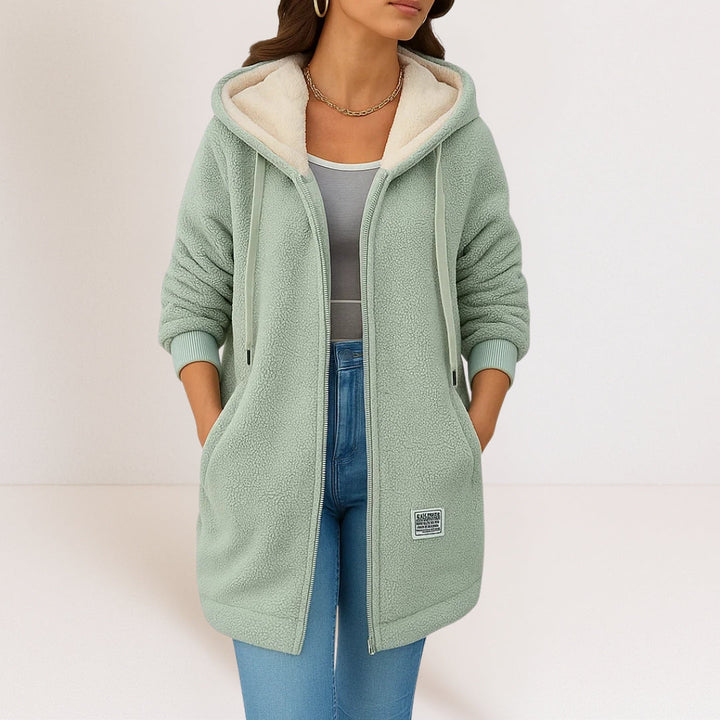 Marceline cozy hooded jacket for women by Bennett and Lowe, featuring a soft fabric, hood, and stylish fit.