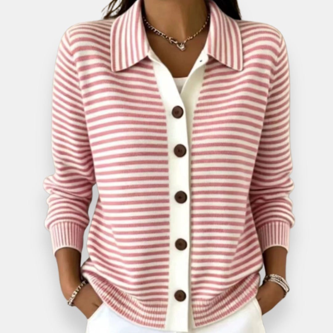 Nola | Striped Button-Front Long-Sleeve Knit Cardigan for Women