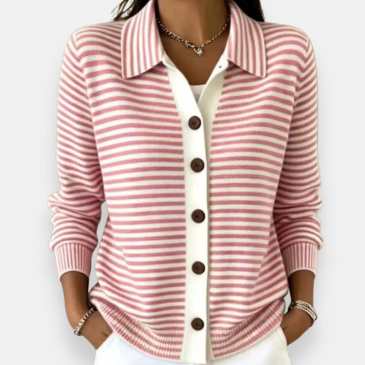 Nola | Striped Button-Front Long-Sleeve Knit Cardigan for Women