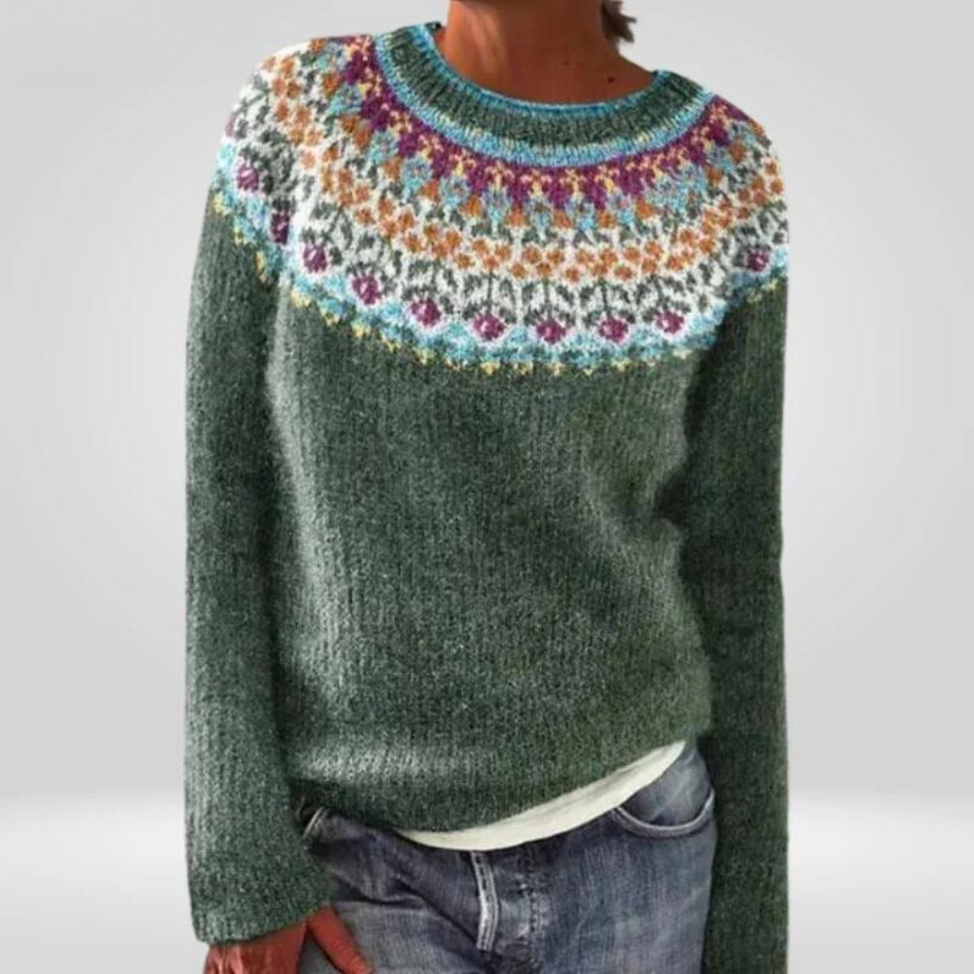 Whitney | Evergreen Nordic Yoke Patterned Sweater