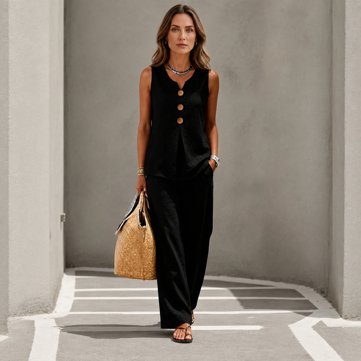 Emily loose top and pants set by Bennett and Lowe, stylish two-piece outfit with comfortable fit and modern design.
