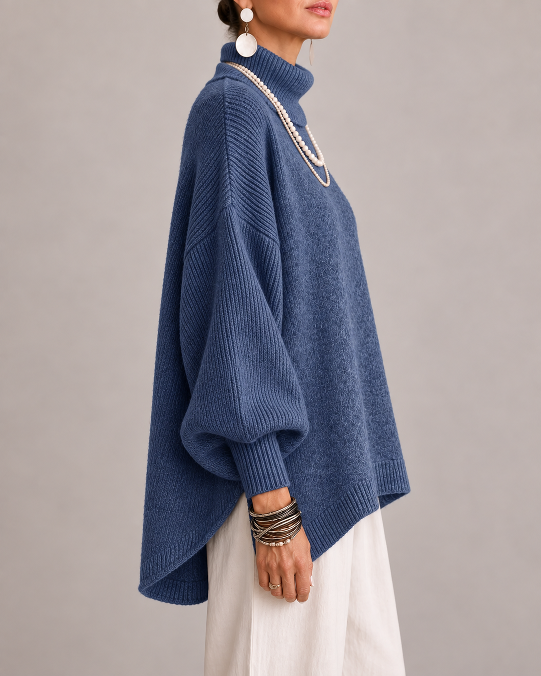 Bennett & Lowe Danielle draped relaxed sweater in soft knit fabric, featuring a loose fit and cozy style.