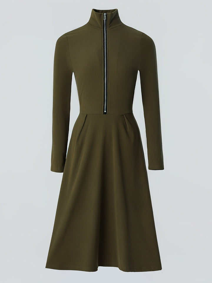 Zinnia | Zip-Front Long-Sleeve Fitted Midi Dress for Women