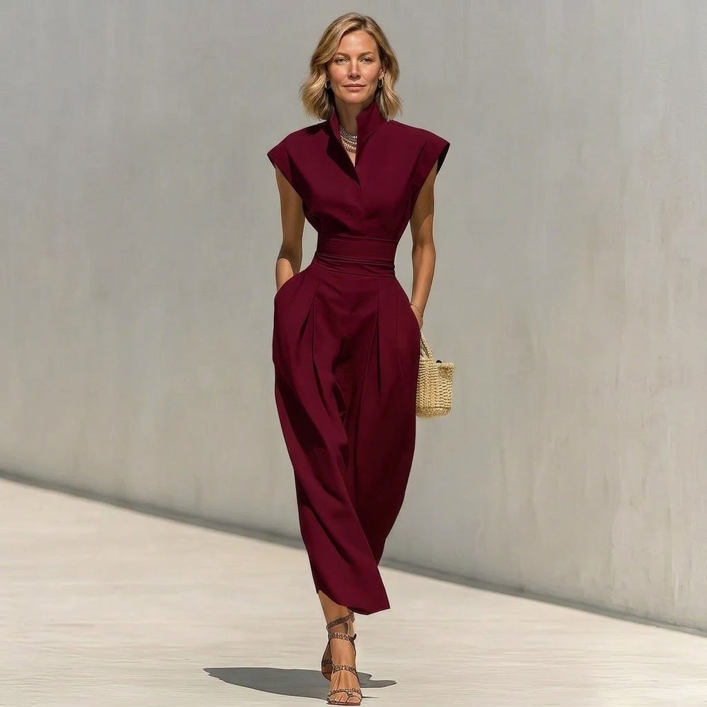 Sabine high-neck two-piece skirt set by Bennett and Lowe, featuring a stylish matching top and skirt in a modern dress style.