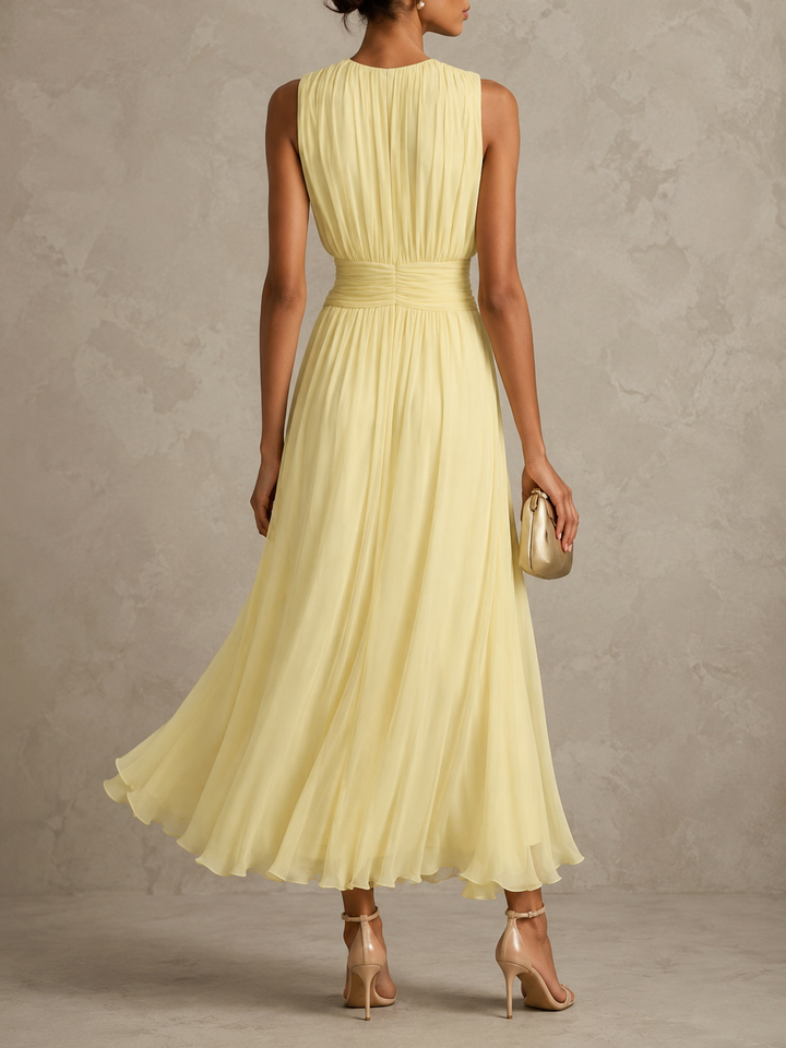Roxanne | Ruched-Waist Sleeveless Flowing Maxi Dress for Women