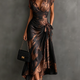 Francesca | Abstract Print Collared Wrap Midi Dress for Women