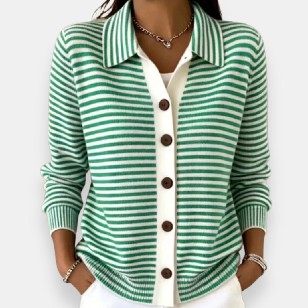 Nola | Striped Button-Front Long-Sleeve Knit Cardigan for Women