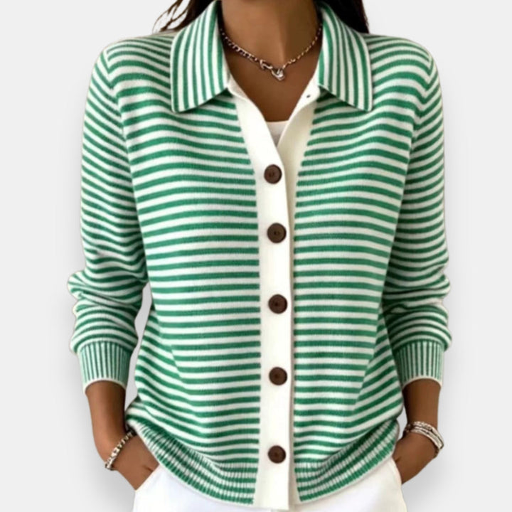 Nola | Striped Button-Front Long-Sleeve Knit Cardigan for Women