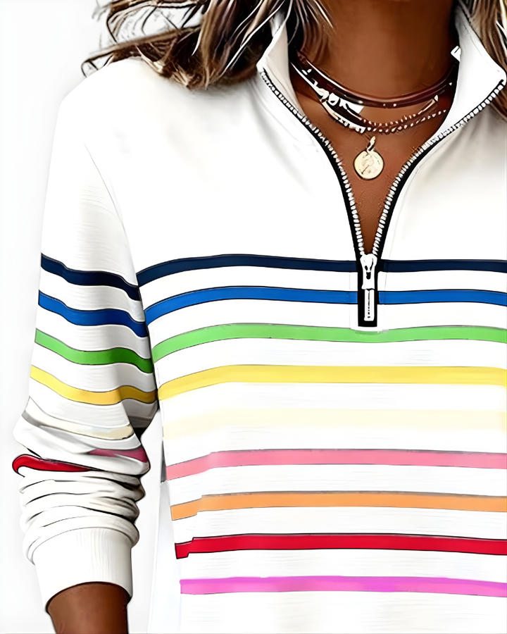 Hailey | Striped Half-Zip High-Collar Sweater for Women