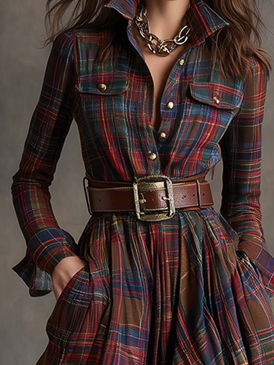 Henrietta | Belted Button-Front Long-Sleeve Maxi Shirt Dress for Women