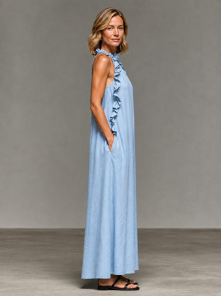 Emma soft ruffle maxi dress by Bennett and Lowe featuring flowing fabric and elegant ruffle details, perfect for summer wear.