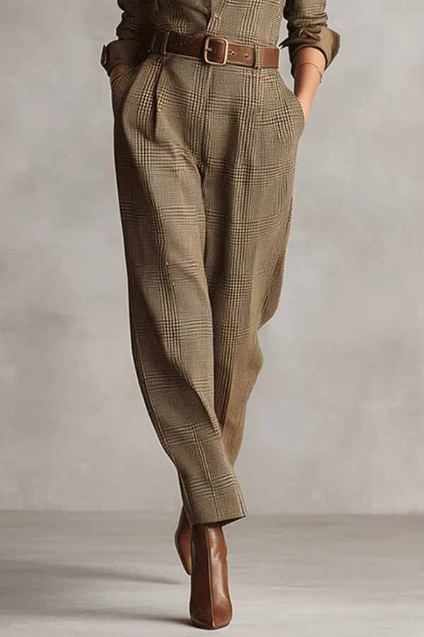 Aubrette | Plaid Belted Button-Front Tailored Jumpsuit for Women