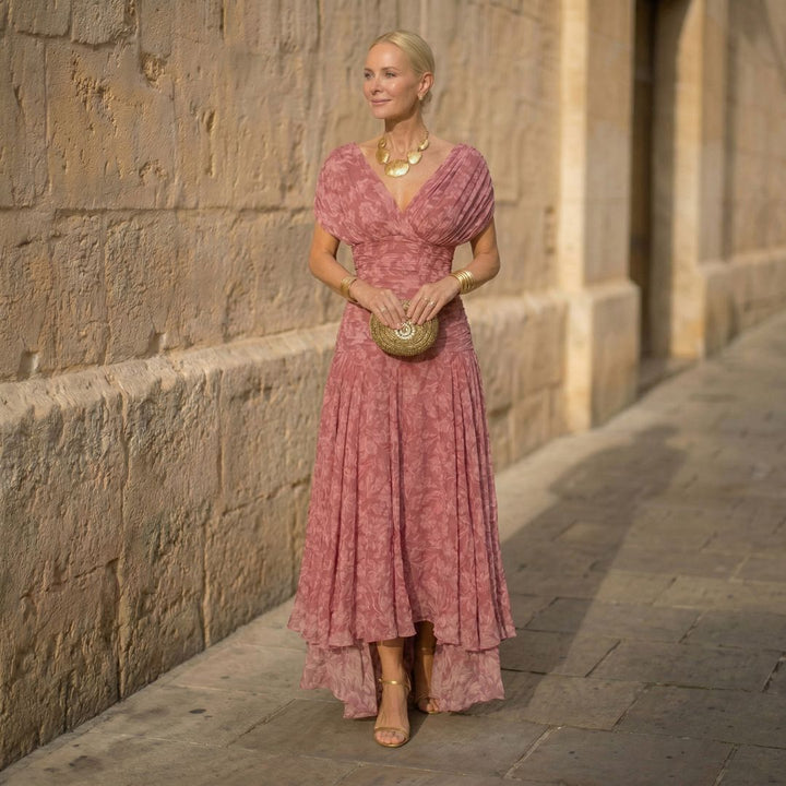 Elegant flowing Amelia dress from Bennett and Lowe's Vestidos Signature collection, shown in a soft, draped fabric.