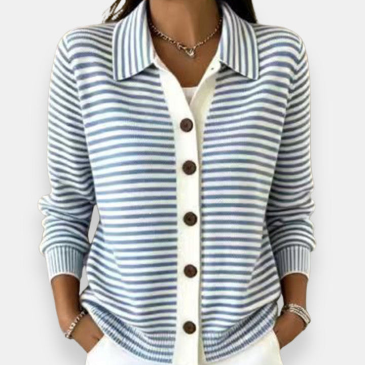 Nola | Striped Button-Front Long-Sleeve Knit Cardigan for Women