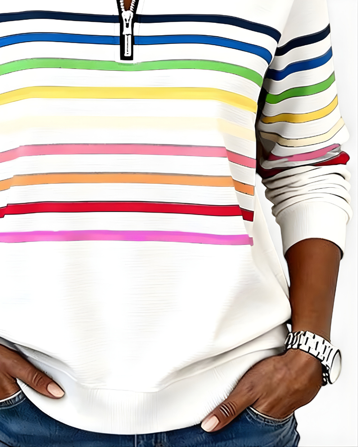 Hailey | Striped Half-Zip High-Collar Sweater for Women