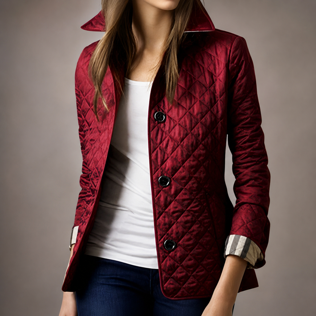 Kendall | Diamond-Quilted Button-Front Collared Jacket for Women