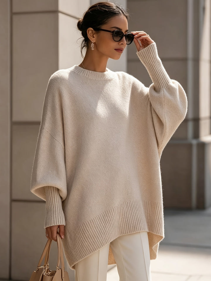 Bennett and Lowe Sorrel oversized batwing crew sweater in apricot, front view