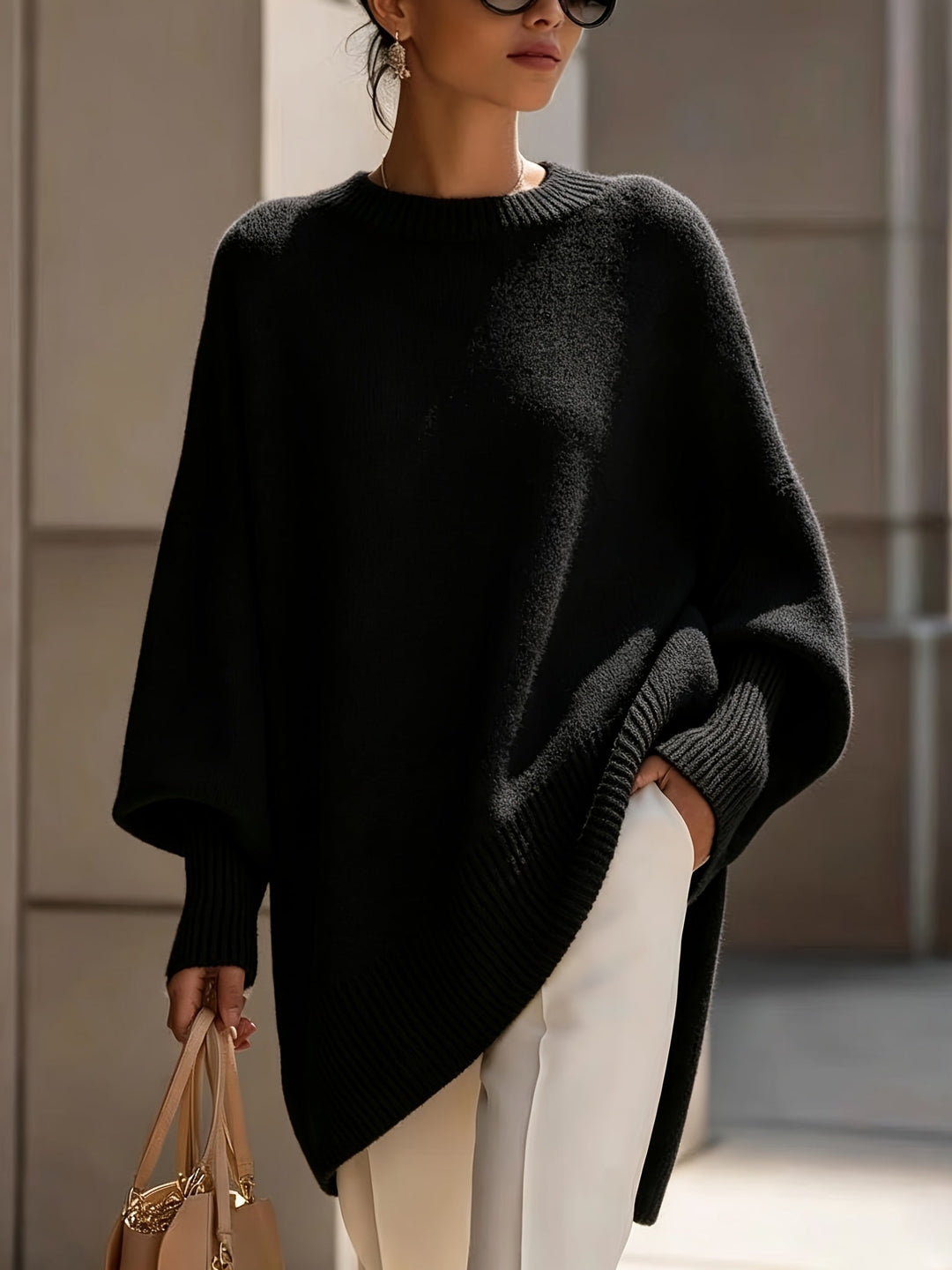 Sorrel oversized batwing crew sweater by Bennett and Lowe in black
